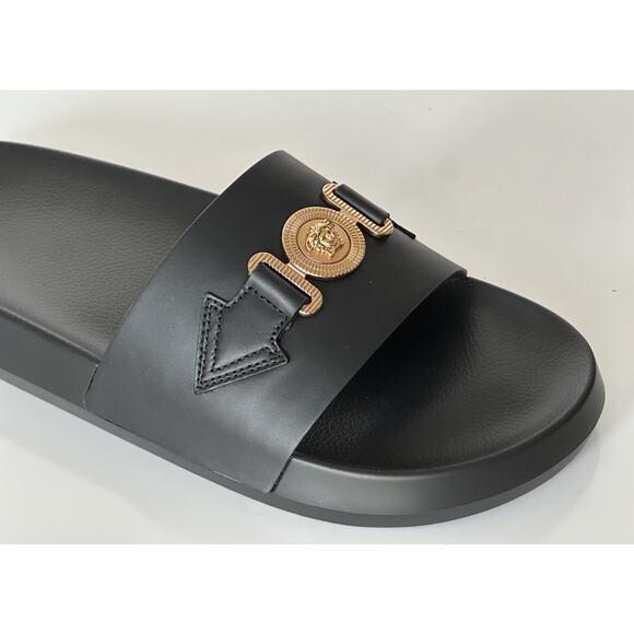 Versace Medusa Black Leather Slides Sandals 14 US (47 Euro) 1010628 NIB $490 - Picture 6 of 16